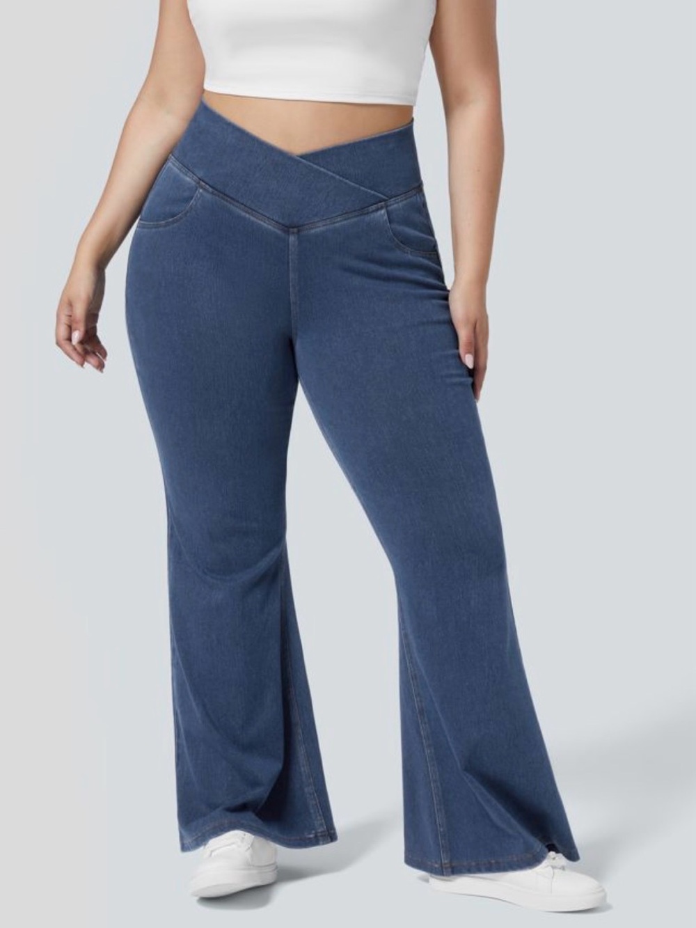 HALARA Flex™ High Waisted Crossover Pocket Washed Casual Plus Size Jeans